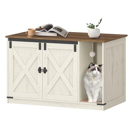 Rustic Brown and White Hidden Cat Litter Box Cabinet, CB82414X — Rustic Brown and White