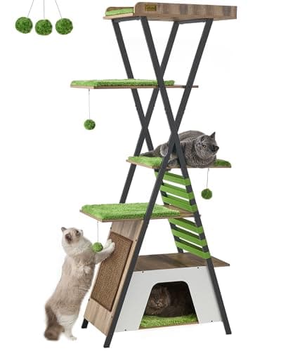 FourFurPets Camel Brown 72.4" Multi-Level Cat Tree with Scratching Board — Greige