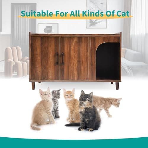 Wooden Cat Litter Box Enclosure with Cat Scratching Pad