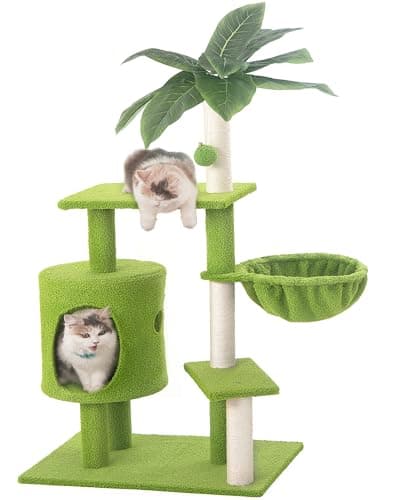 Green Cozy Cat Condo with Hammock & 3 Scratching Posts for Indoor Kittens — Green Leaves