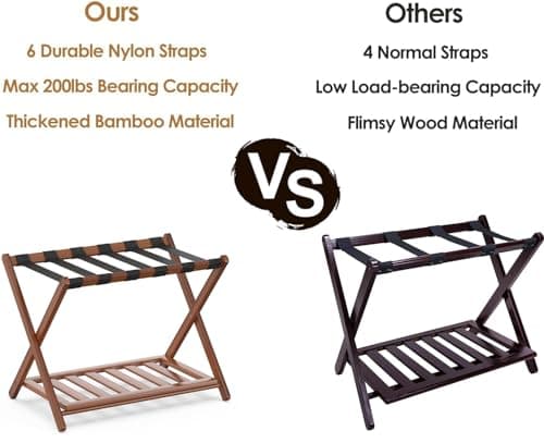 Bamboo Suitcase Stand with Storage for Guest Room, Brown