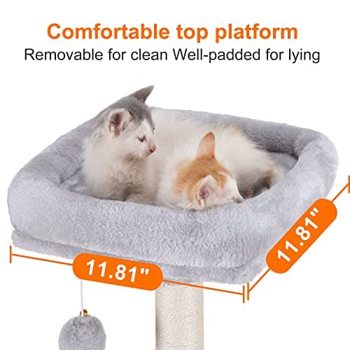 Heybly Light Gray Cat Tree with Toy & Padded Perch