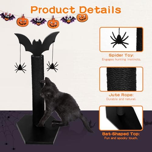 ROYALAY Black Halloween Cat Scratcher with Dangling Toys