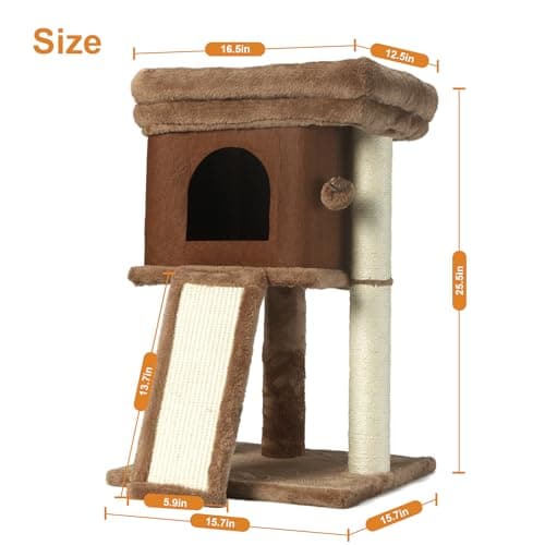 Indoor Cat Tree with Scratching Post and Grooming Brush, Brown