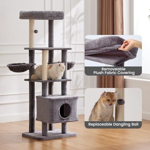 Gardner Pet 65" Grey Modern Cat Tree with Scratching Post