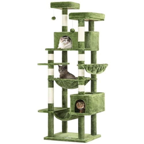 MSmask Cat Tree with Hammocks, Condo, Perches, Scratching Posts, Climbing Tree — Green
