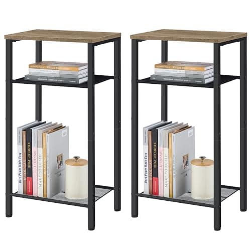 Hoctieon 3-Tier End Table with Storage, White Metal Frame, Living Room & Bedroom — Greige