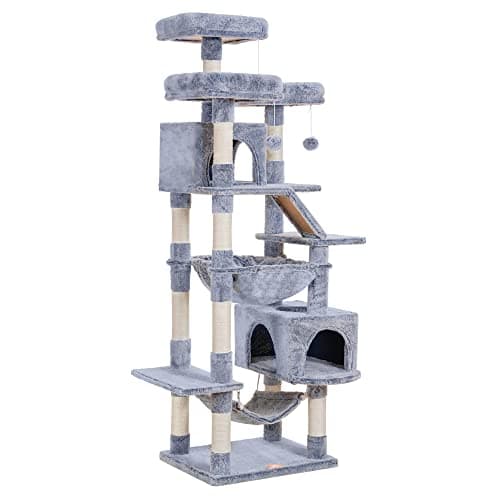 Heybly 73-Inch Cat Tree for Large Cats – Heavy Duty Indoor Condo with Plush Perch, Cozy Basket, and Scratching Posts