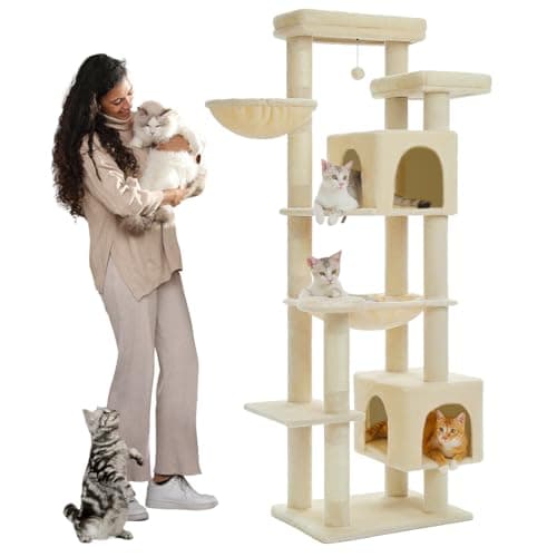 PETEPELA Gothic Cat Tree for Large Indoor Cats, Black with Big Hammock and Scratching Posts — Beige