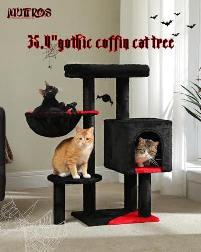 Spooky Gothic Cat Tower with Large Coffin Bed & Scratching Post