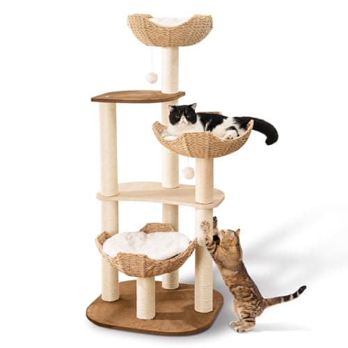 "Luxury Oak Cat Tree Tower for Multiple Cats, Manual Hand Woven, Easy Clean" — K-903