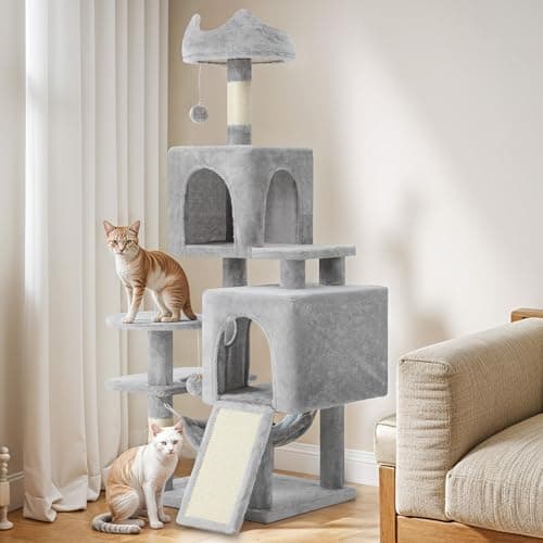 YITAHOME 75 inch Multi-Level Cat Tree with Condos, Scratching Posts, Hammocks, Pink — light gray