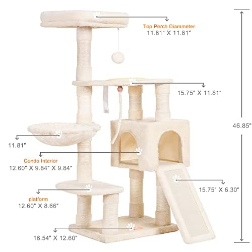Heybly Cat Tower with Feeding Bowl and Scratching Board
