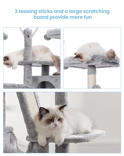MPJ019-SW Hey-Brother Light Gray Cat Tree 53" Tower Padded Bed & Hammocks