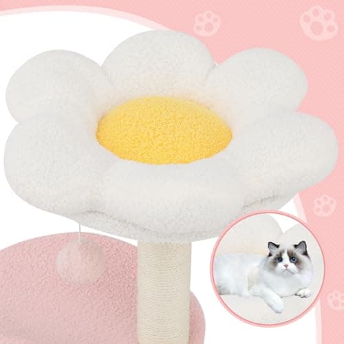 Magshion Pink Cute 33" Indoor Cat Tree with Scratch Post and Dangling Balls