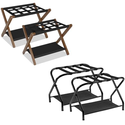 Folding Luggage Racks Set with Storage Shelf, for Guest Room Bedroom Hotel
