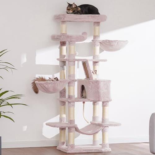 Heybly Cat Tree, 68 Multi-level Cat Tower with Scratching Board and Caves