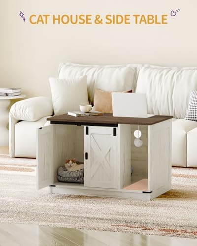 Rustic Brown and White Hidden Cat Litter Box Cabinet, CB82414X