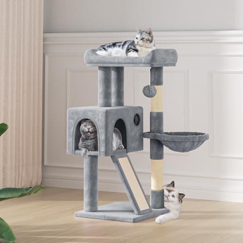 MoNiBloom 36 Inch Cat Tree with Condo & Scratching Post, Light Grey