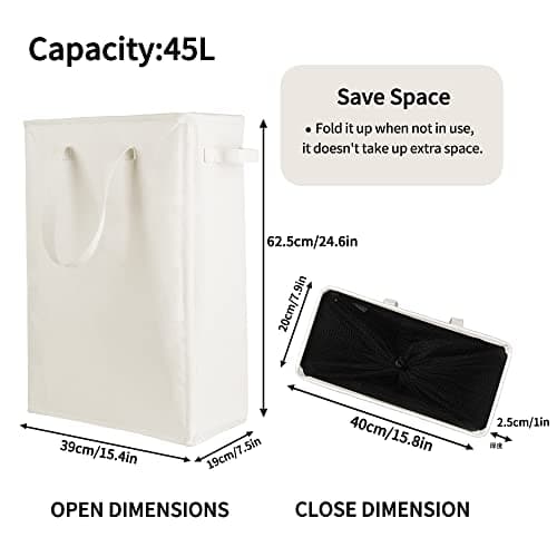 Odonata Slim Collapsible Laundry Hamper Beige 45L