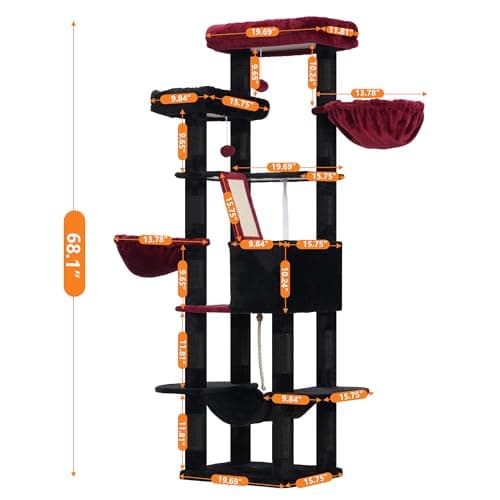 Halloween Cat Tree for Indoor Cats - 68 inch Multi-Level Cat Tower