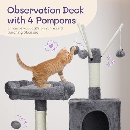 Dark Grey 57 inch Cat Tree with Toy and Scratching Posts