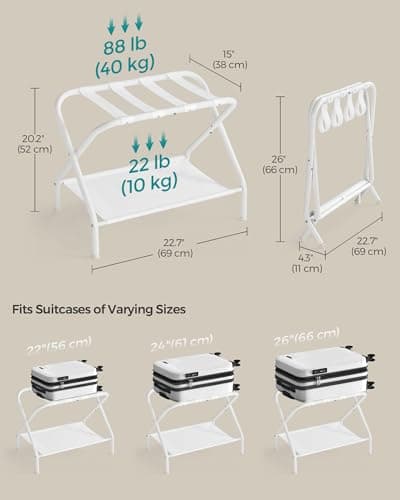 Luggage Racks for Guest Rooms and Hotels, Set of 2, Foldable, Cloud White