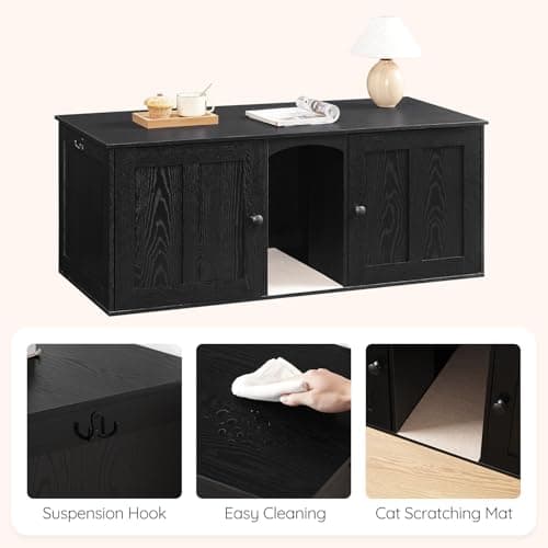 HOOBRO Black BK21MW01 Cat Litter Box Enclosure for 2 Cats