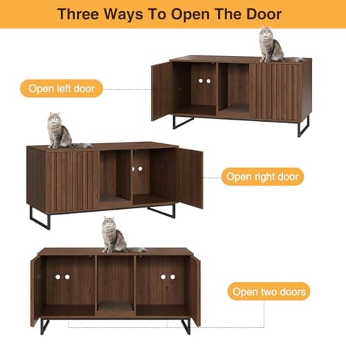 Cat Litter Box Enclosure for 2 Cats, Brown TV Stand & Washroom