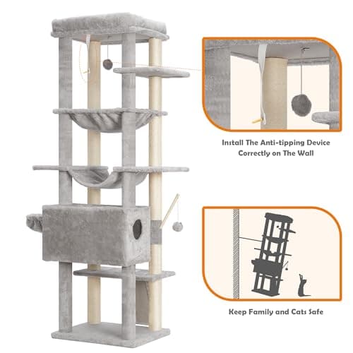 Large Cat Tree for Indoor Cats - Multi-Level Furniture with Scratching Posts and Hammocks