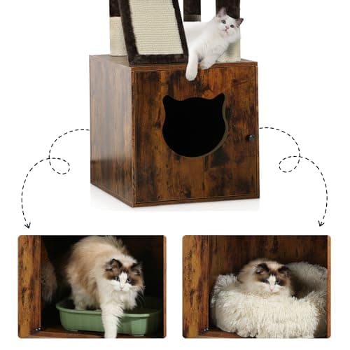 YITAHOME Cat Tree with Hidden Litter Box, Sisal Scratching Post & Wooden House
