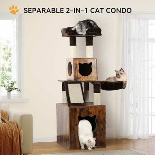 Modern Cat Tree with Litter Box Enclosure and Large Tower for Large Cats