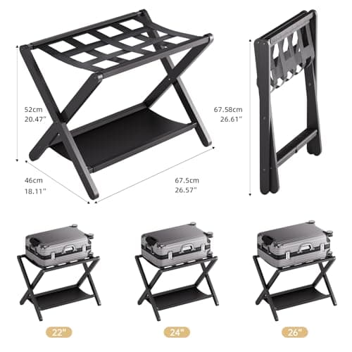 HITNET Black Bamboo Luggage Rack, Suitcase Stand, Pack of 2