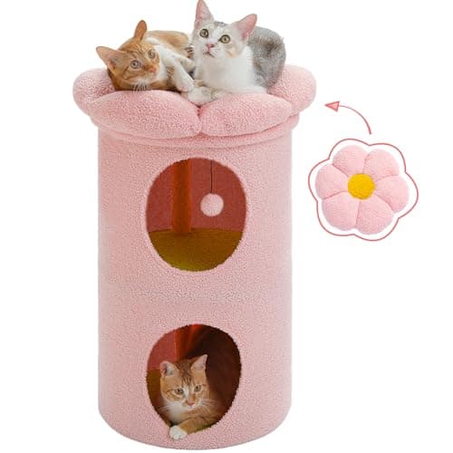 Petepela 2-Level Cat Bed, Pink: Tree House & Flower Bed, Large Cats