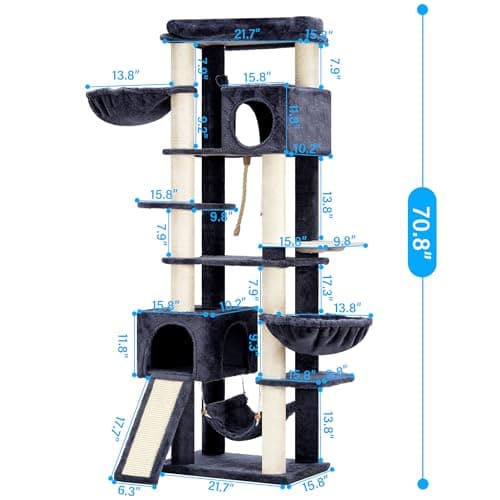 Smoky Gray Multi-Level Cat Tree Tower for Large Cats MPJ036G