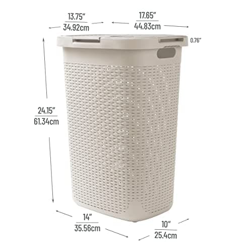 60L Slim Laundry Hamper with Lid, Set of 2, Ivory