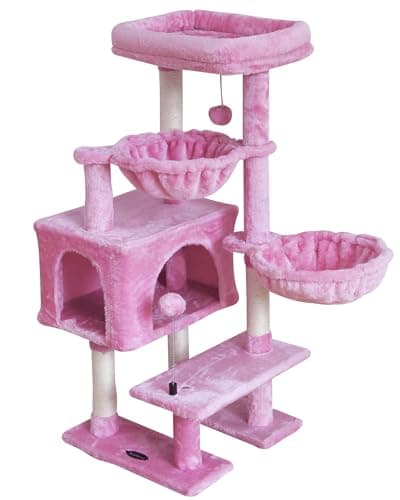 KIYUMI Multi-Level Cat Tree with Scratching Post & Hammock Grey — Pink
