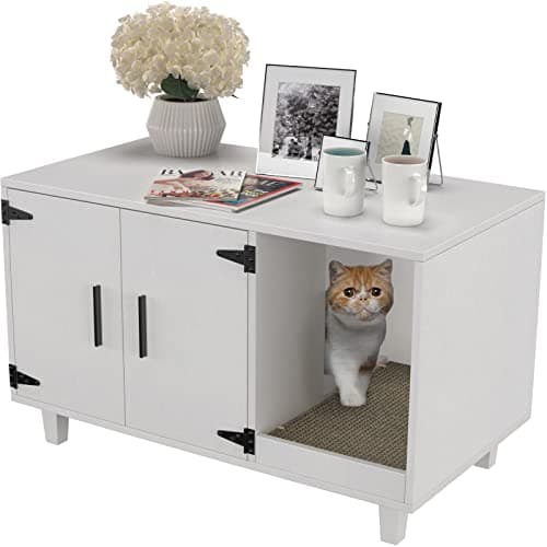 GDLF Modern Wood Pet Crate withScratch Pad & Nightstand (Black) — White