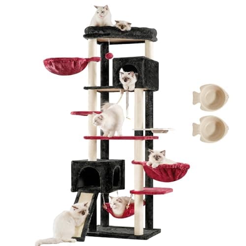 Smoky Gray Multi-Level Cat Tree Tower for Large Cats MPJ036G — Black and Red