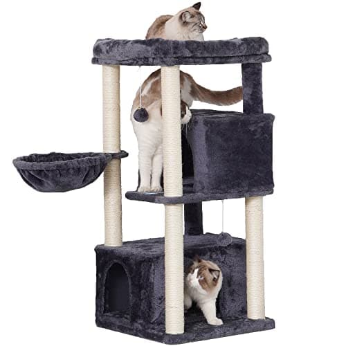 Hey-brother Large Cat Tree with Sisal Scratching & Plush Condos MPJ011M — Smoky Grey