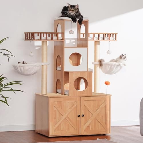 Modern Cat Tree with Litter Box Enclosure for Big Cats