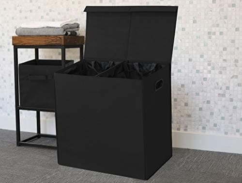 Black Houseware Double Laundry Hamper with Lid & Removable Bags