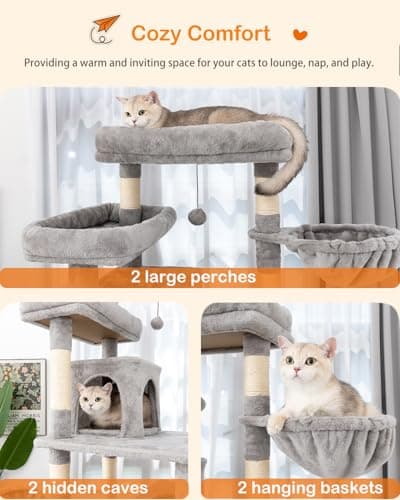81-Inch Tall Cat Tree with Scratching Post & Plush Caves for Indoor Cats