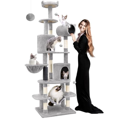 C81 Slim 81-inch Curved Cat Tower for Small Cats, Light Gray — Light Grey