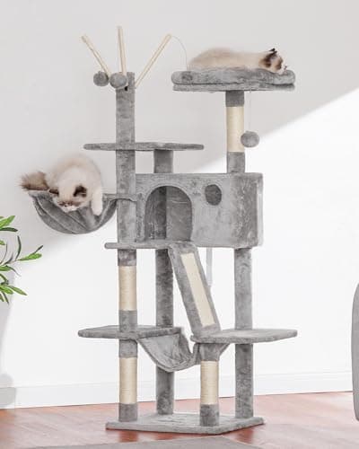 MPJ019-SW Hey-Brother Light Gray Cat Tree 53" Tower Padded Bed & Hammocks
