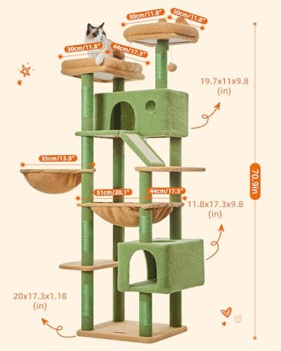 Taoqimiao 71-Inch Multi-Level Cat Tree for Large Indoor Cats