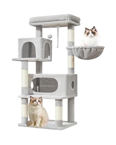 Taoqimiao Light Gray 38.2-Inch Cat Tree with Adjustable Baskets & Lux Perch MS029SW — Light Gray