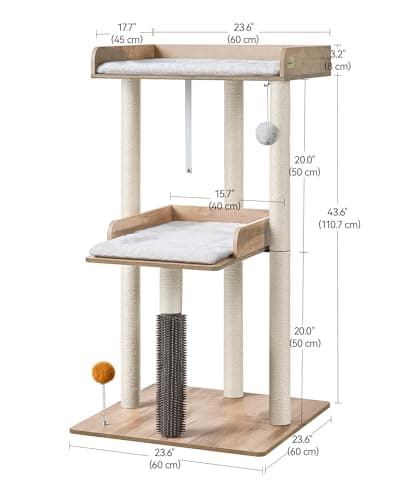 FourFurPets Modern 43.7" Large Cat Tree with Scratching Post and Wooden Perch