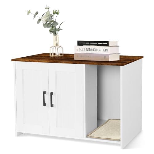 Dwanton Black & Rustic Brown Cat Litter Box Enclosure — White+Rustic Brown