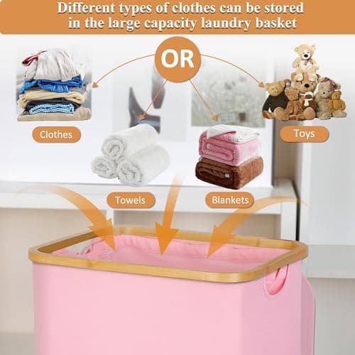 Large Pink Laundry Hamper with Lid and Handle